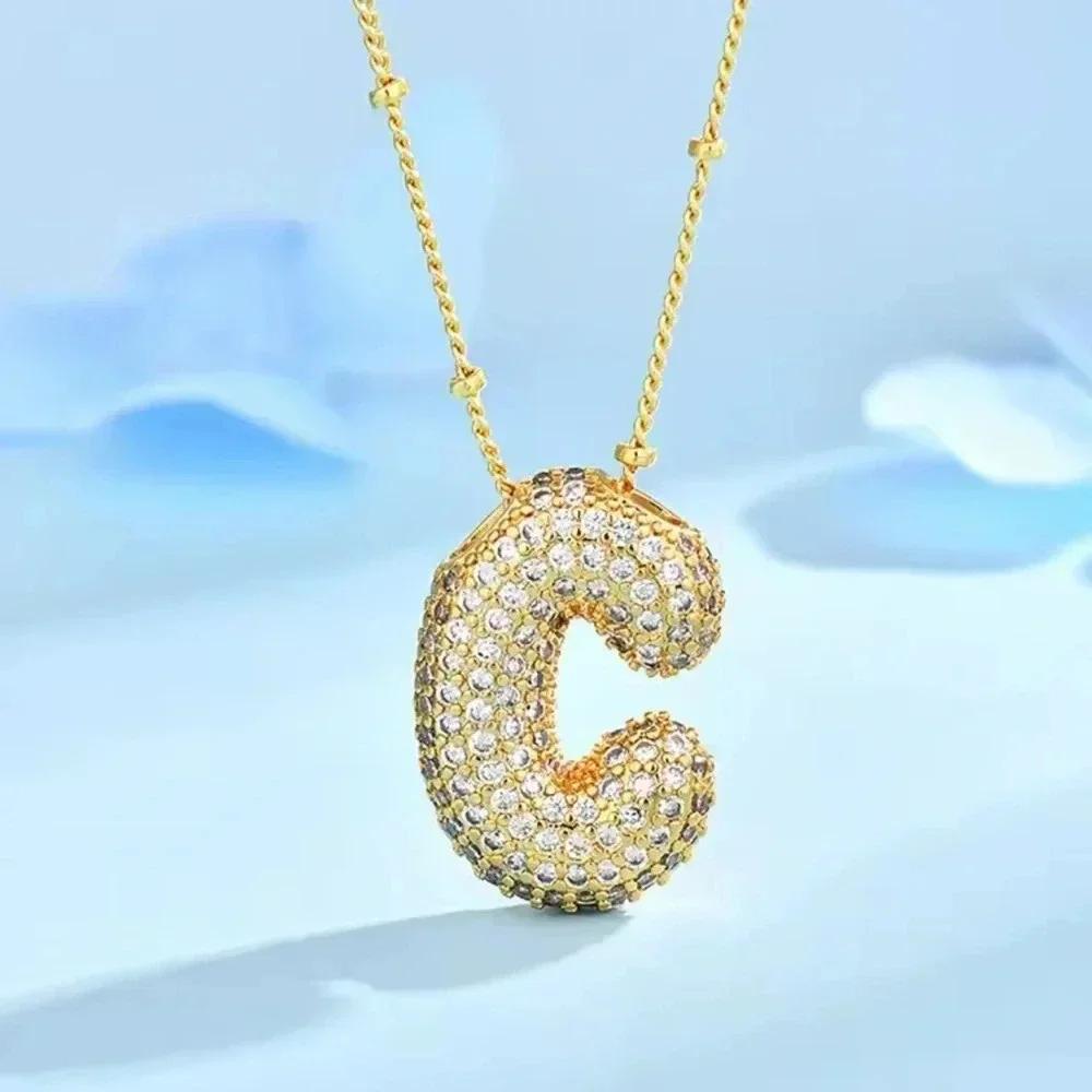 Gold Initial Necklace with Sparkling Letter Pendant